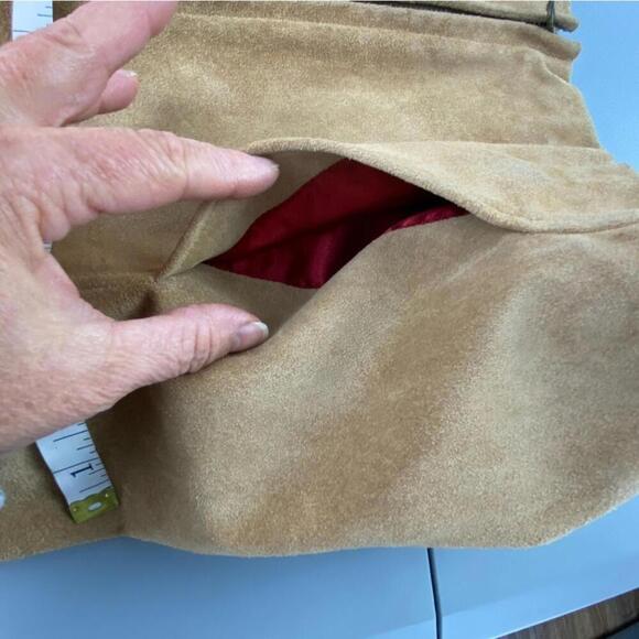 GUESS Vintage Y2K Camel Tan Suede Zippered Jacket Red Lining - Picture 6 of 15